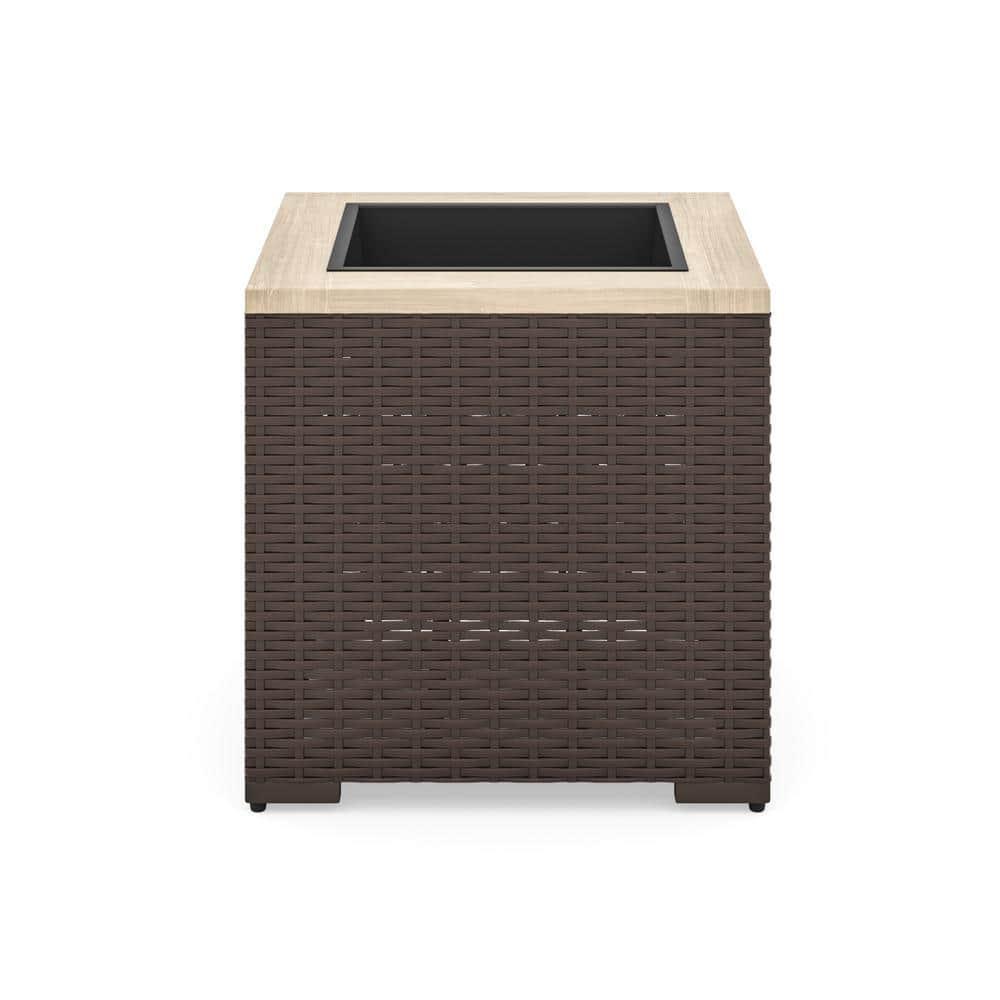 Homestyles Palm Springs Acacia Wood Top and Rattan Outdoor Planter in Dark Brown