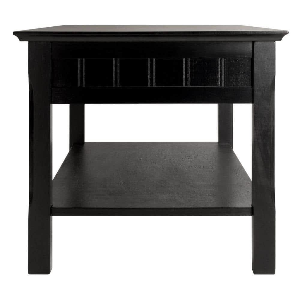 Timer Coffee Table, Drawers and Shelf - Black - Winsome: Solid Wood, Chrome Handle Accents