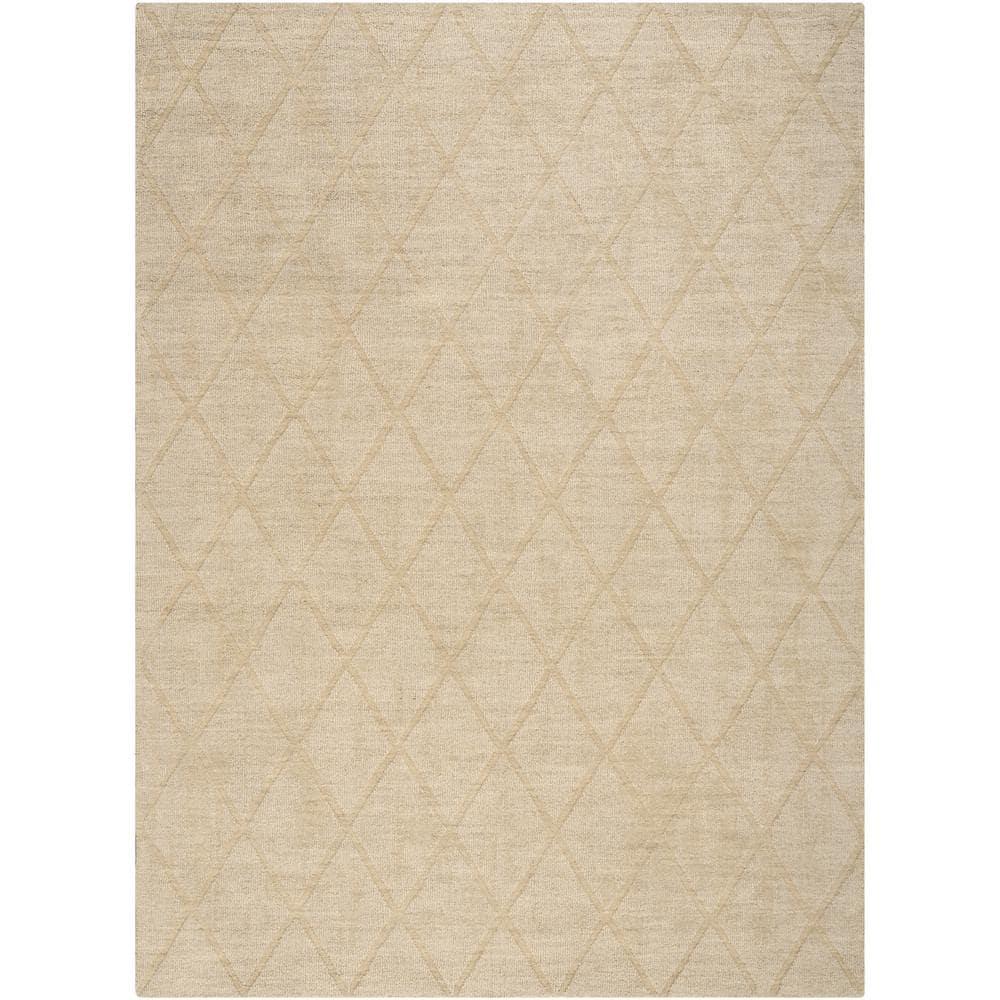 Nourison 5'3"x7'3" Wool Haven Modern Handwoven Area Rug Beige: Geometric Diamond Pattern, Medium Pile, Hand-Carved