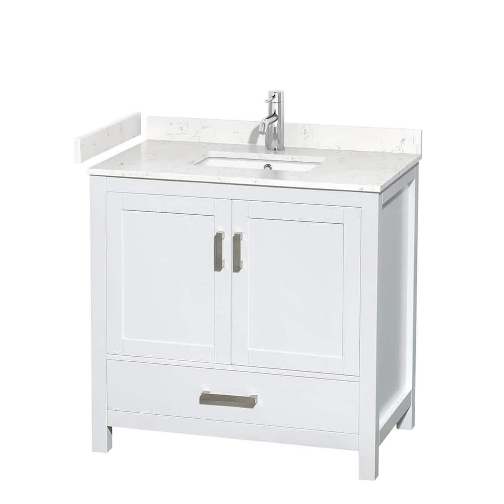 Wyndham Collection Sheffield 36" Freestanding Single Bathroom Vanity with Cultured Marble Top