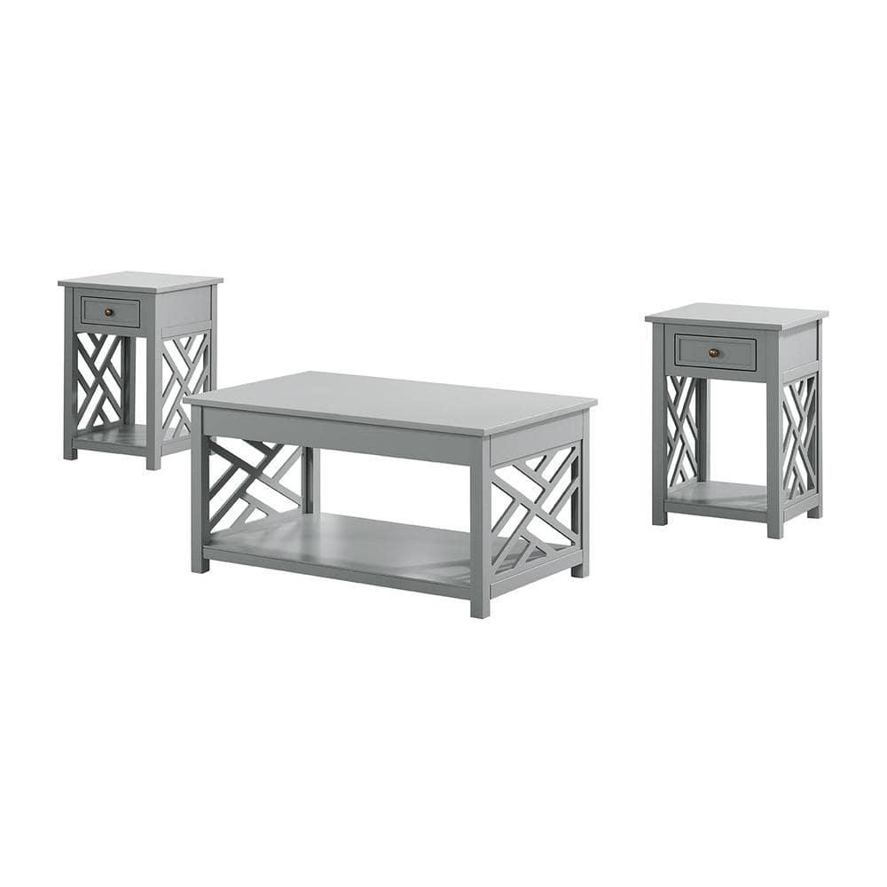 Alaterre Furniture Coventry 36 in. Coffee Table and End Tables Set of 3, Living Room Furniture Collection with Storage, Gray