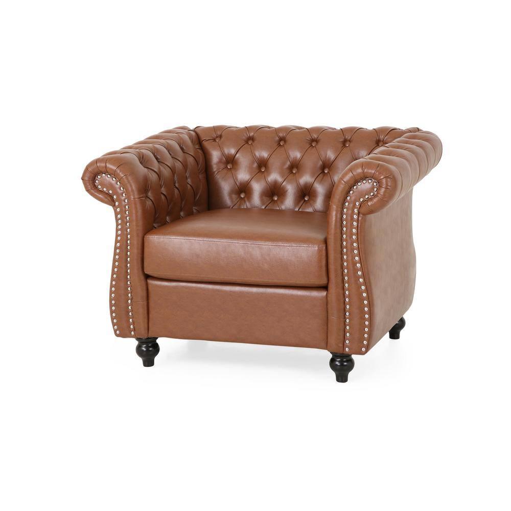 Silverdale Cognac Brown Faux Leather Club Chair with Nailhead Trim (Set of 2)