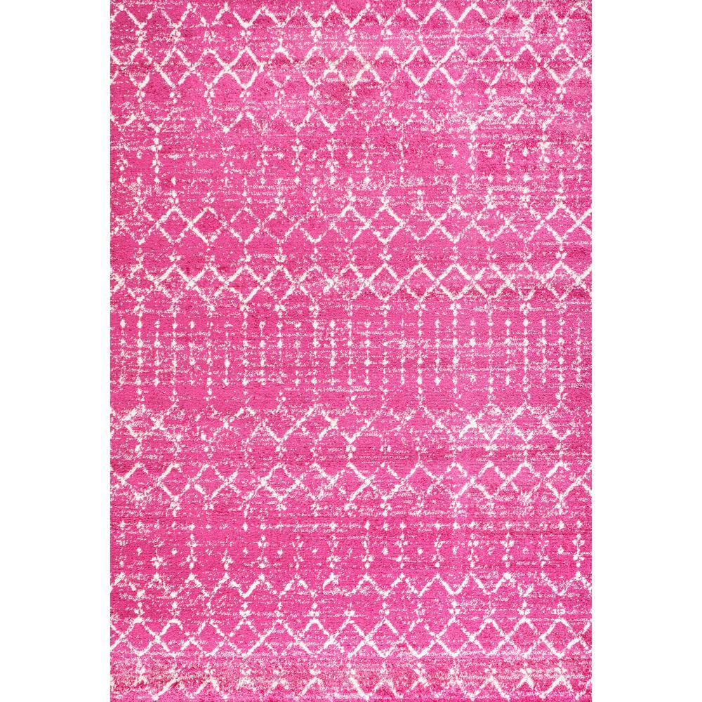 5' x 8' Moroccan HYPE Boho Vintage Diamond Area Rug, Fuchsia/Ivory - JONATHAN Y