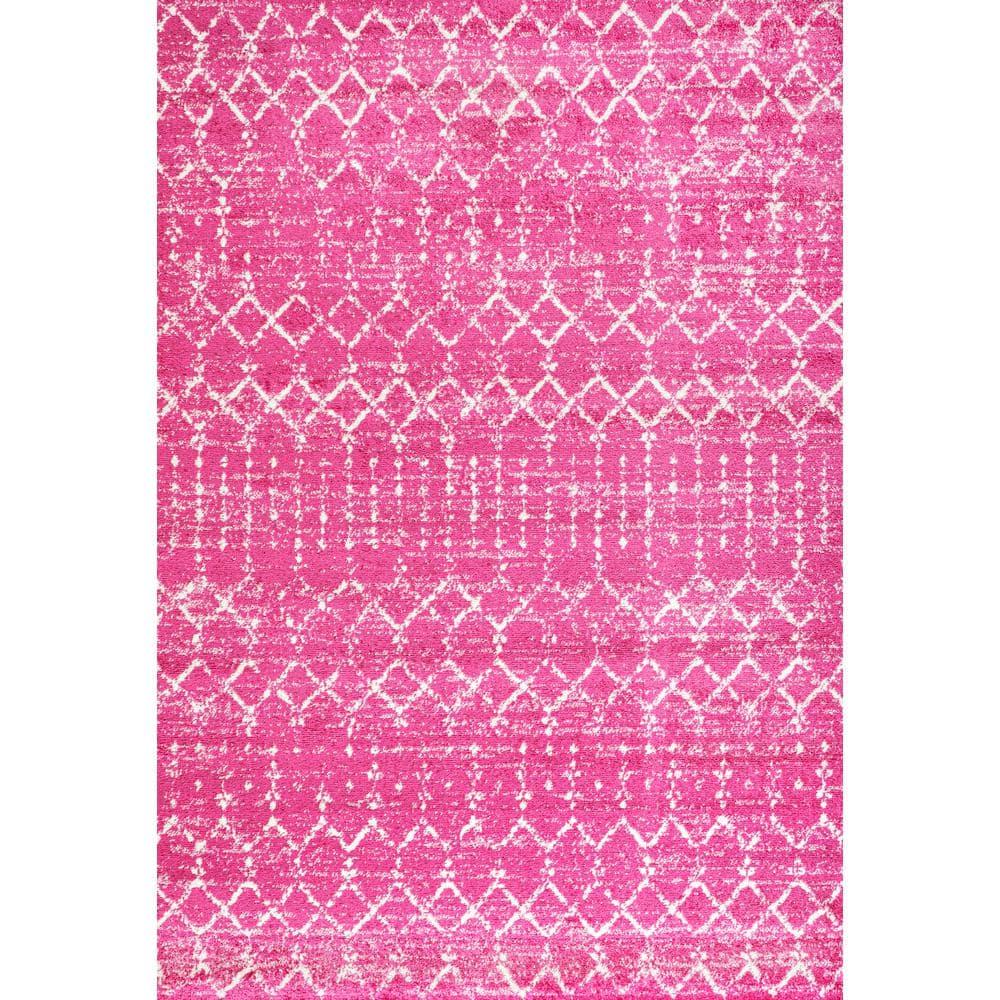 8' x 10' Moroccan HYPE Boho Vintage Diamond Area Rug, Fuchsia/Ivory - JONATHAN Y