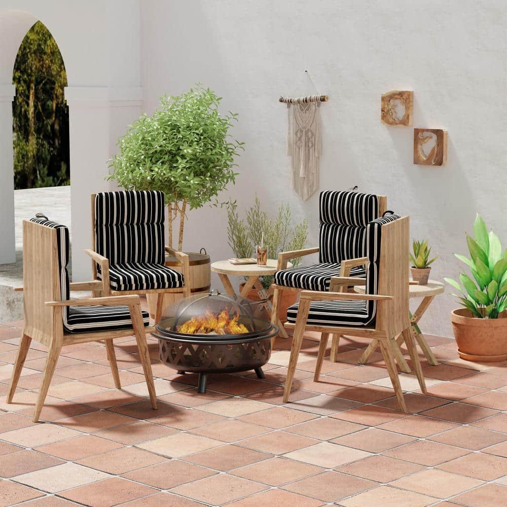 Jordan Manufacturing 44" x 22" Platt Ink Black Stripe Rectangular Outdoor Chair Cushion with Ties and Hanger Loop