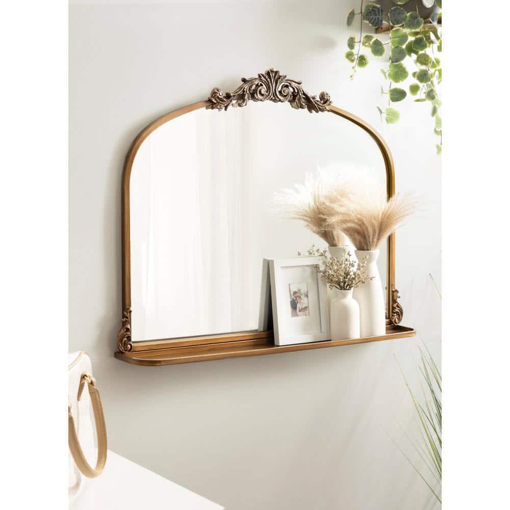 Kate & Laurel All Things Decor 33"x26" Arendahl Traditional Arch Mirror with Shelf Gold