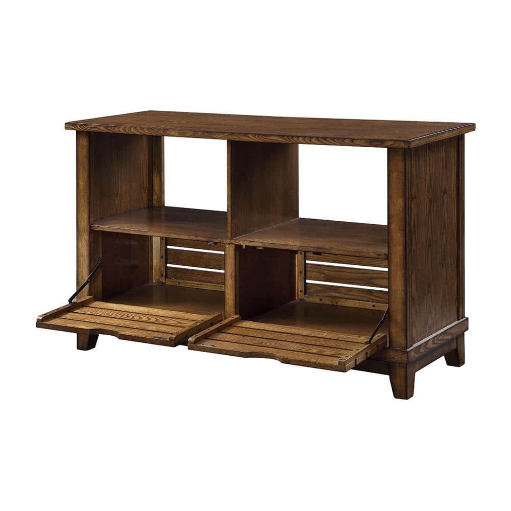 Slatted Front Sofa Table with Two Drawers and Two Shelf Brown - Saltoro Sherpi