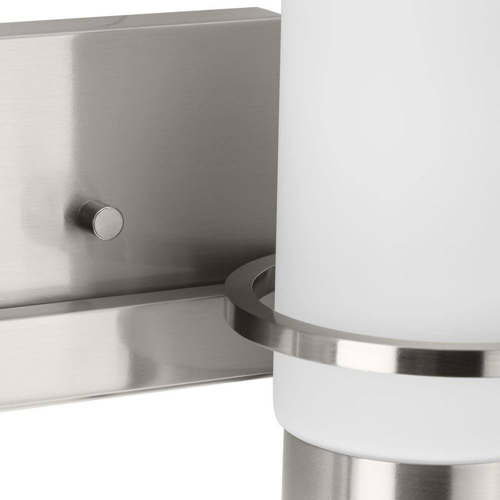Progress Lighting Reiss 2-Light Vanity Light, Brushed Nickel, White Glass Shade