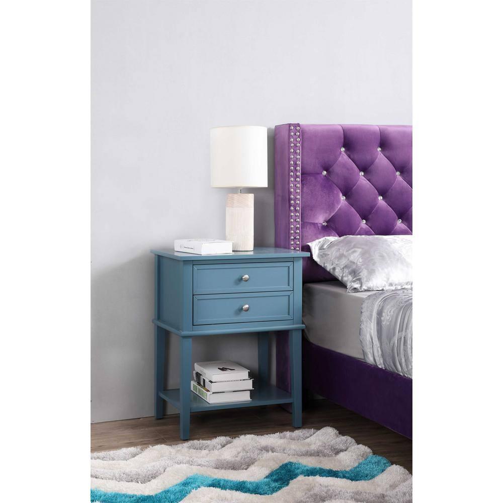 Newton Teal 2-Drawer Solid Wood Nightstand with Shelf