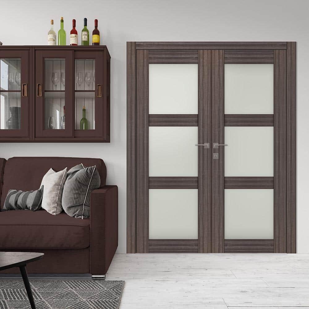 Belldinni Palladio 3 Lite Manufactured Wood and Frosted Glass Interior Double Prehung Door