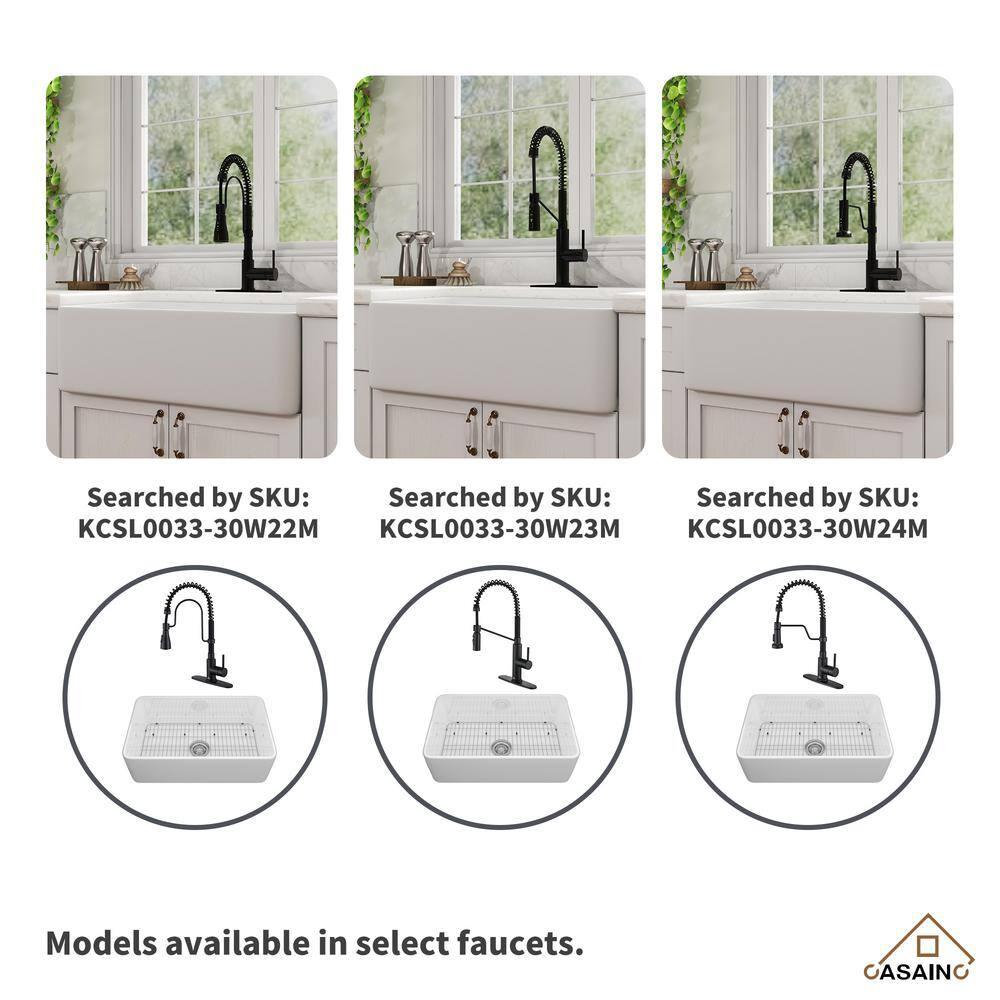 CASAINC Single Bowl White Fireclay Farmhouse Kitchen Sink With Faucet Included