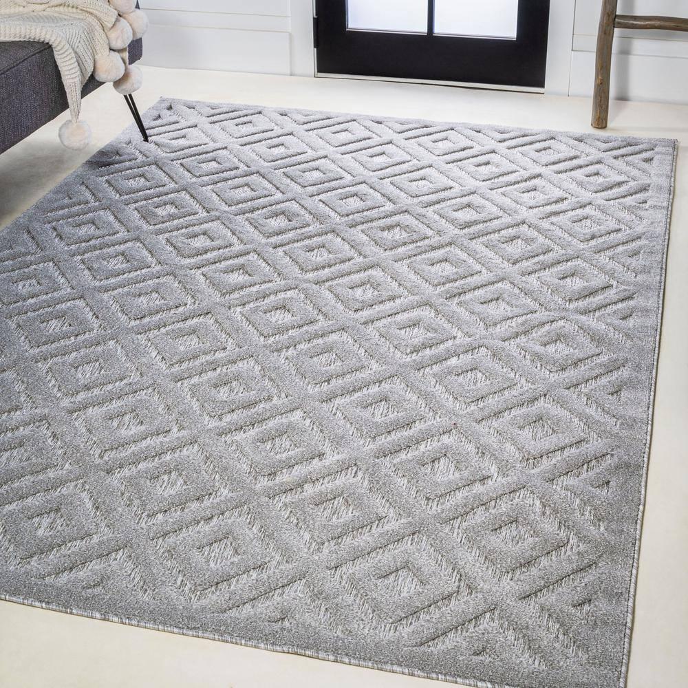 3'x5' Portmany Neutral Diamond Trellis Indoor/Outdoor Area Rug, Light Gray - JONATHAN Y