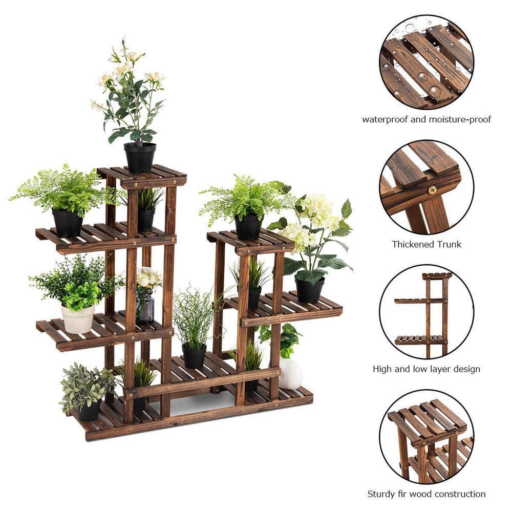 Costway 6Tier 13 Pots Wooden Plant Flower Display Stand Wood Shelf Storage Rack Garden