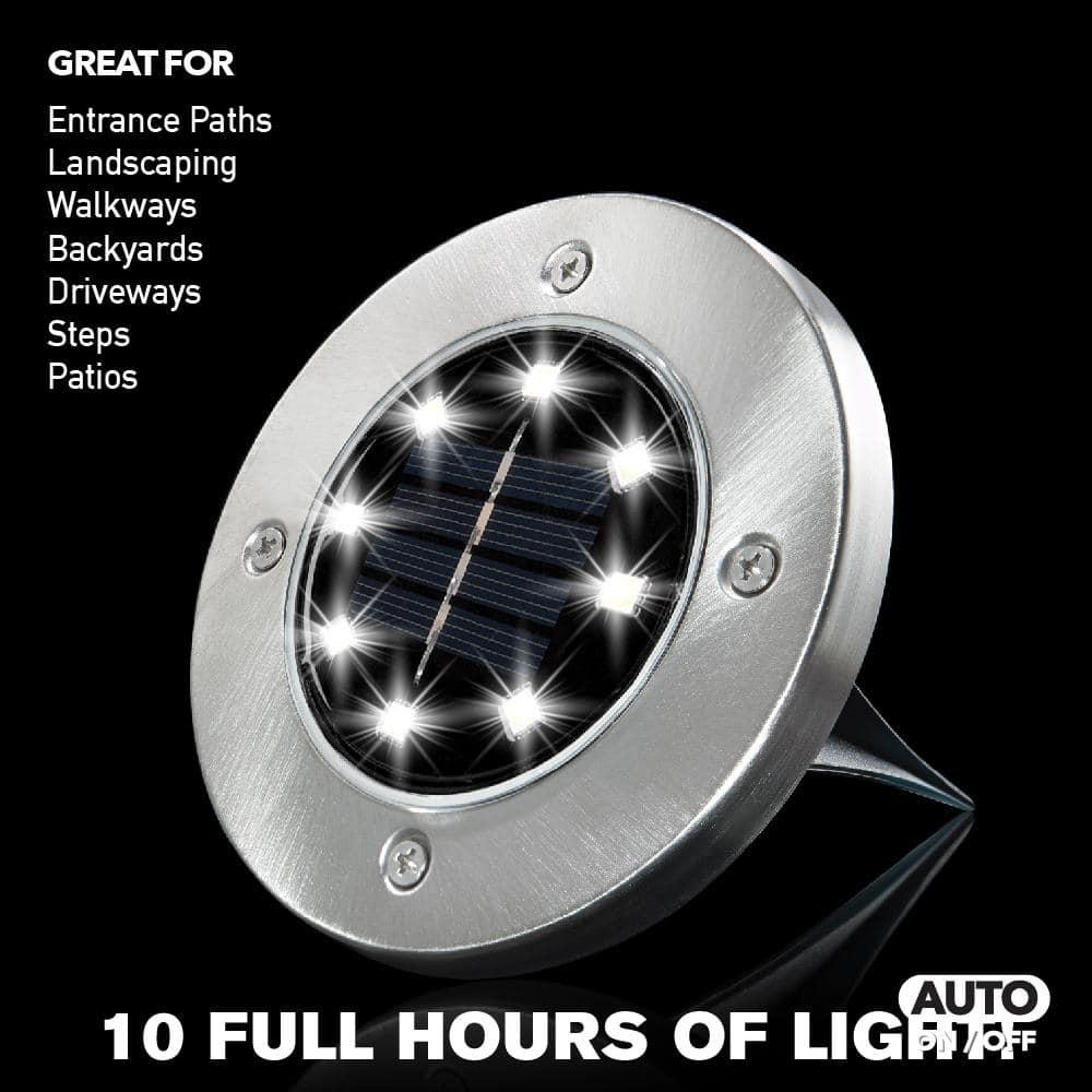 Bell + Howell 8 LED Solar Powered Disk Lights, 4 Pack, Outdoor Pathway Lights, Waterproof, Auto On/Off, Rust Resistant