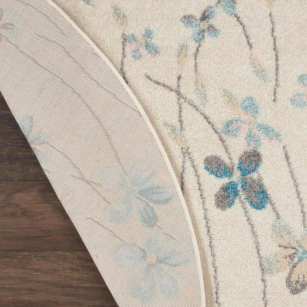 Nourison Tranquil Floral Ivory 5'3" x ROUND Area Rug, (5 Round)