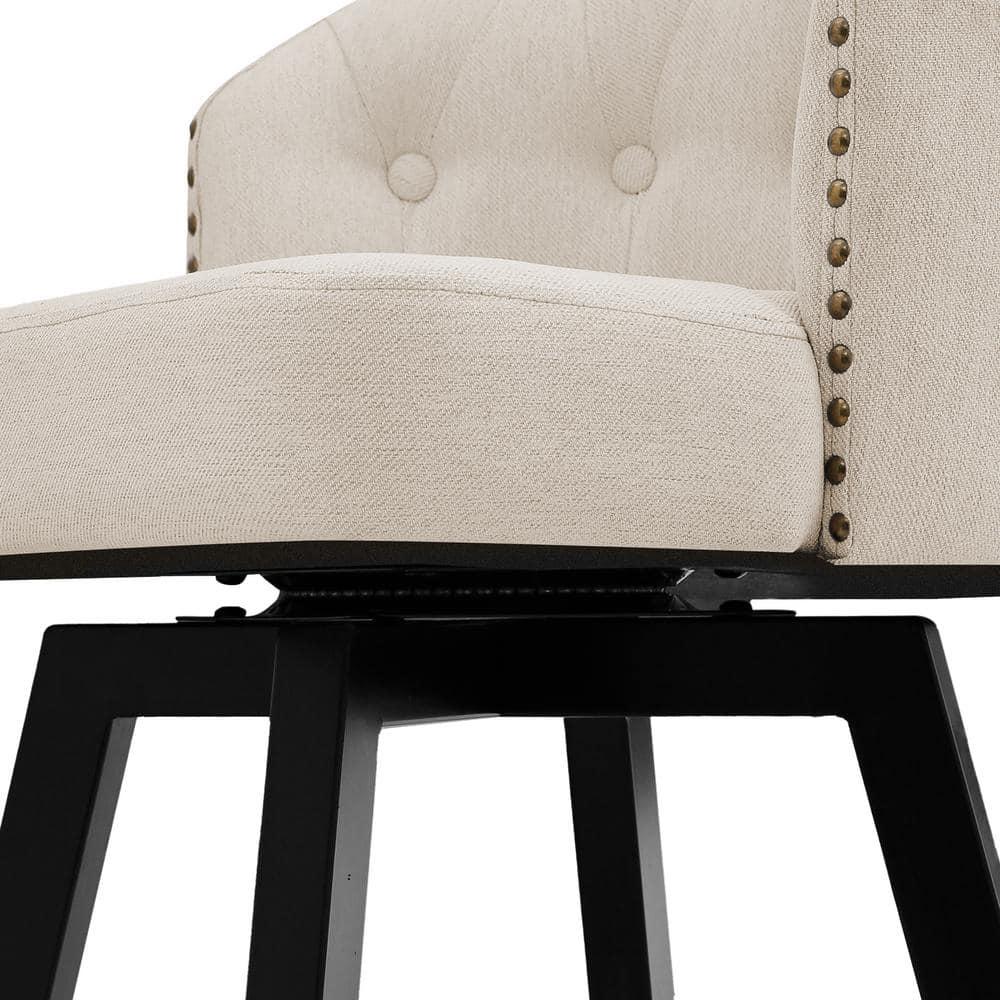 Counter Height Bar Stools Set of 3, 26" Swivel Fabric Upholstered Bar Stools with Backs and Metal Legs, Retro Counter Stools for Kitchen Island, Dining Room, Pub, Linen