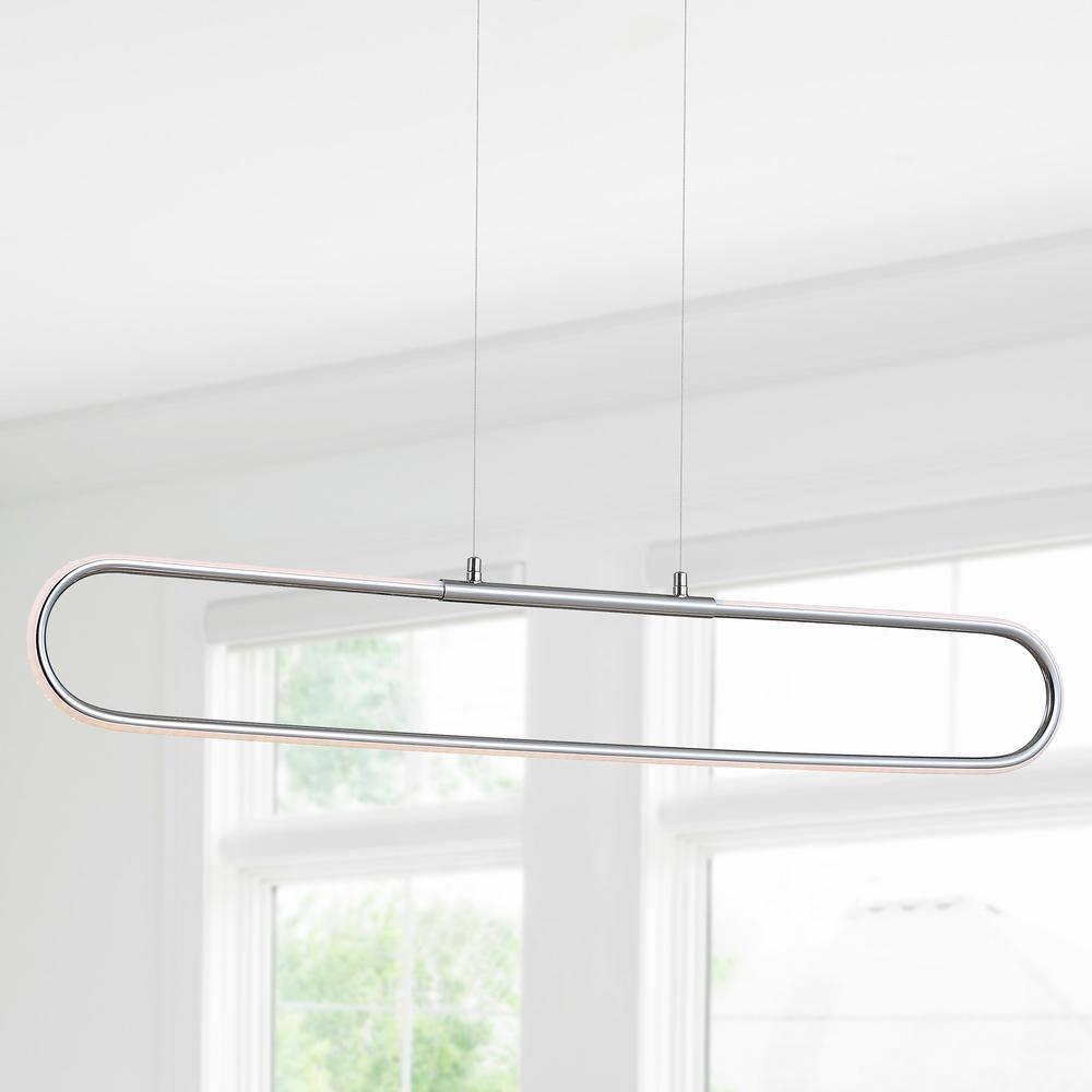 Ned 39" Dimmable Adjustable Integrated LED Metal Linear Pendant, Chrome
