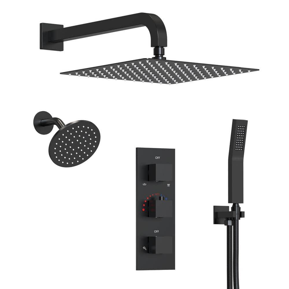 Thermostatic Dual Shower System 12" Rainfall Shower Head with Rough-in Valve