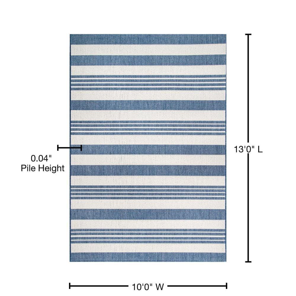 Nuloom Robin Striped 10x13 Indoor/Outdoor Area Rug for Living Room Patio Deck Front Porch Kitchen, Blue/Ivory