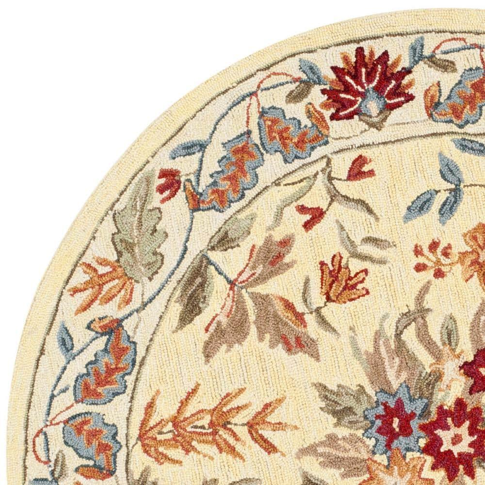 SAFAVIEH Chelsea Alaia Floral Wool Area Rug, Ivory, 3' x 3' Round