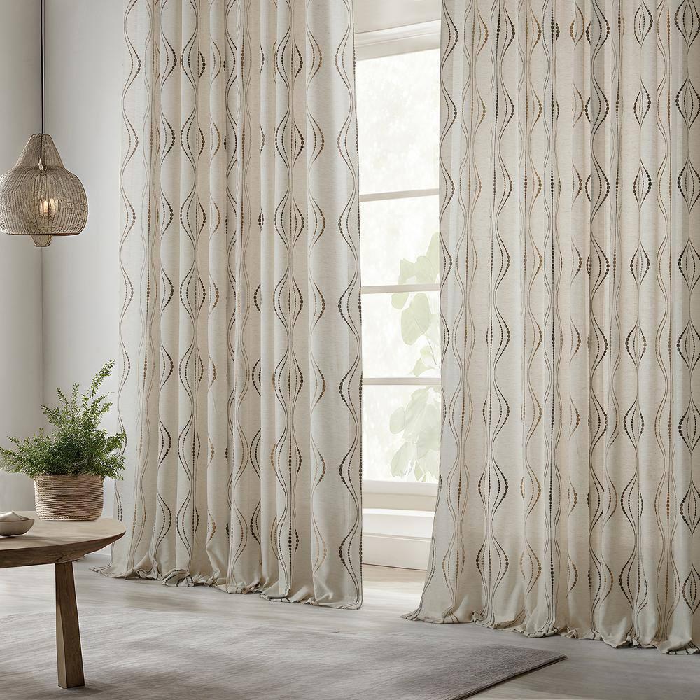 Suez Bronze Embroidered Faux Linen Sheer Curtain (1 Panel), Suez Bronze, 50W X 96L