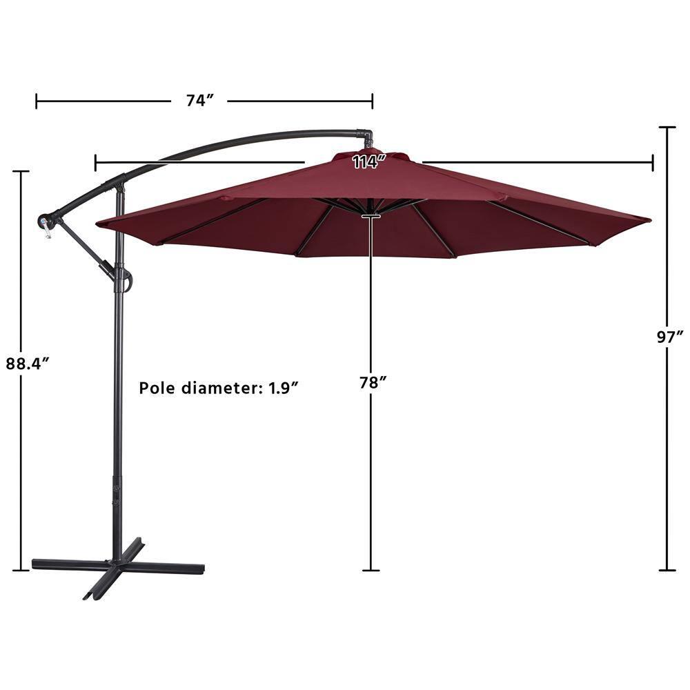 Yaheetech 10FT Patio Offset Umbrella - Cantilever Hanging Outdoor Umbrellas w/UV Protection & 8 Ribs & Handy Crank & Cross Base for Market/Garden/Lawn/Deck/Backyard/Pool - Burgundy