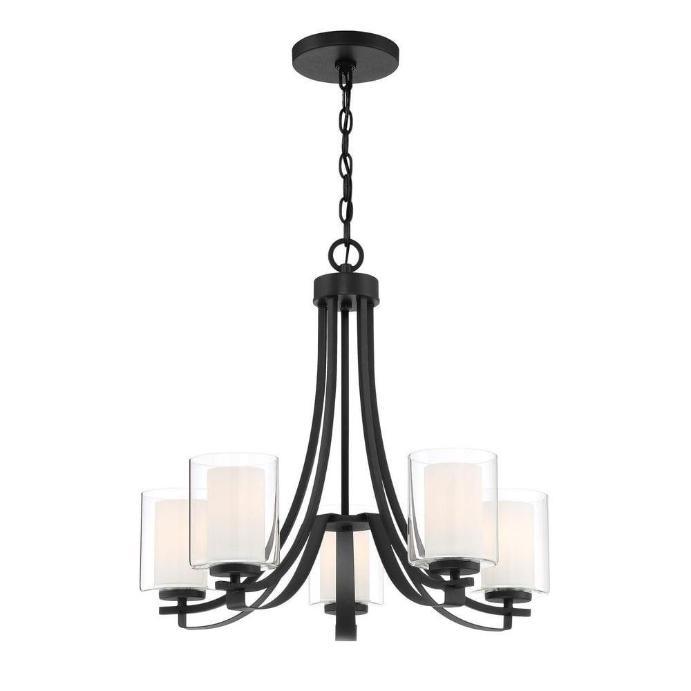 Minka Lavery Sand Coal Pendant Chandelier 25 1/2" Wide Modern Clear Outer White Inner Glass Shade 5-Light Fixture for Dining Room