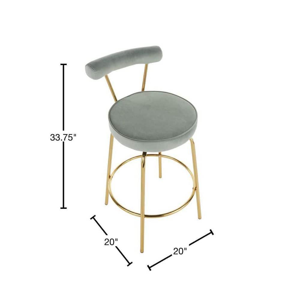 LumiSource Set of 2 Rhonda Glam Counter Height Barstools Sage Green Velvet: Upholstered Swivel, Metal Legs, Spot Clean