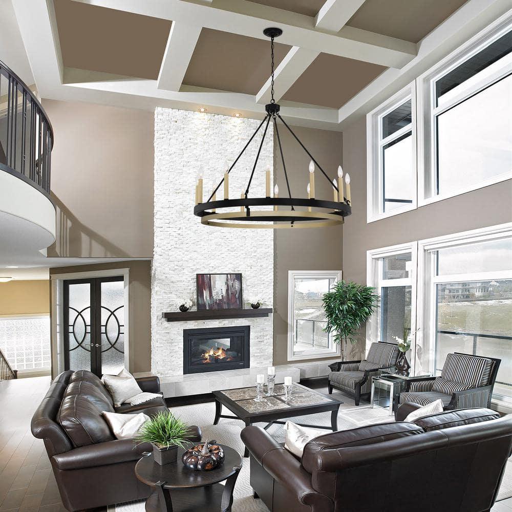 Vanity Art 12-Lights Candle Style Wagon Wheel Chandelier Lighting Farmhouse Candle Ceiling Light Fixtures for Living Room Kitchen Dining Room - 10552TW-BK-BD