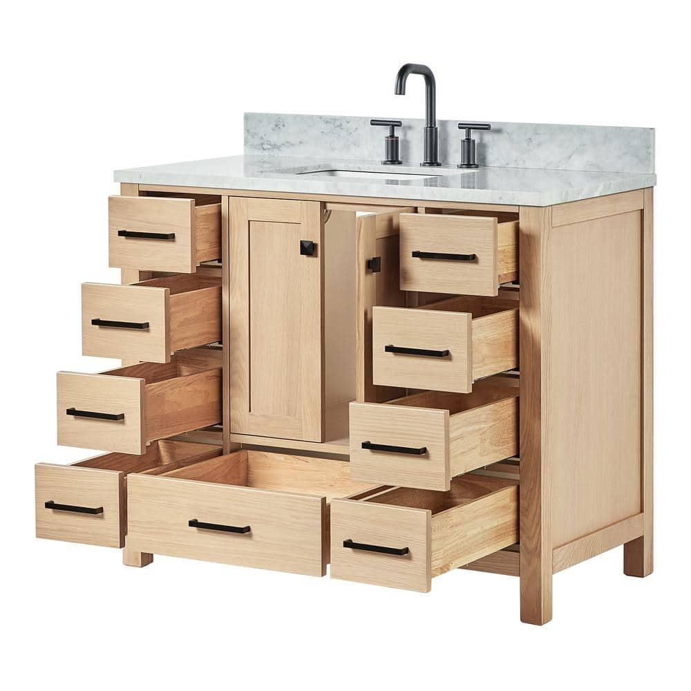 Ariel Cambridge 43 Inch Bathroom Vanity With Italian Carrara Marble Countertop 0.75 inch In Oak