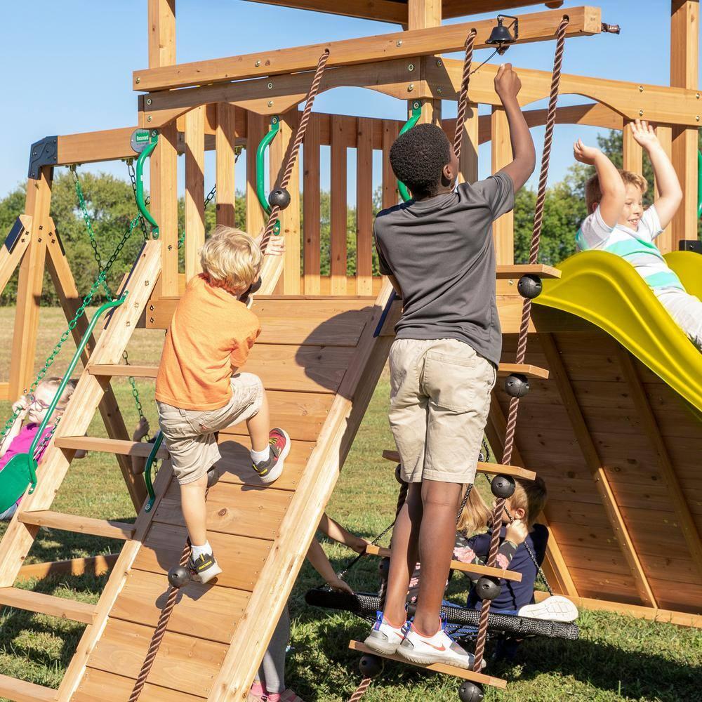 Backyard Discovery Endeavor Cedar Wood Swing Set, Slide, Play Deck, Rock Wall, Rope Ladder