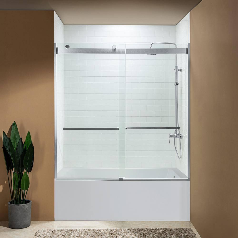 WoodBridge 44-48" W x 80" H Double Sliding Semi- Frameless Shower Door with 5/16"(8mm) Clear Tempered Glass SURFK-4880--CH