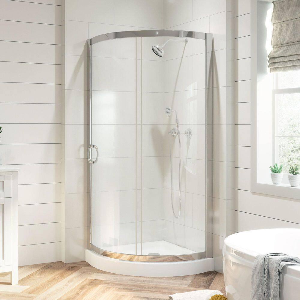 OVE Decors Breeze Premium 33 in. Framed Round Shower Kit w/ Clear Glass, Base