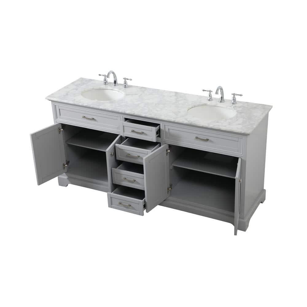Elegant Decor Americana 72" Metal MDF Marble Double Bathroom Vanity in Gray