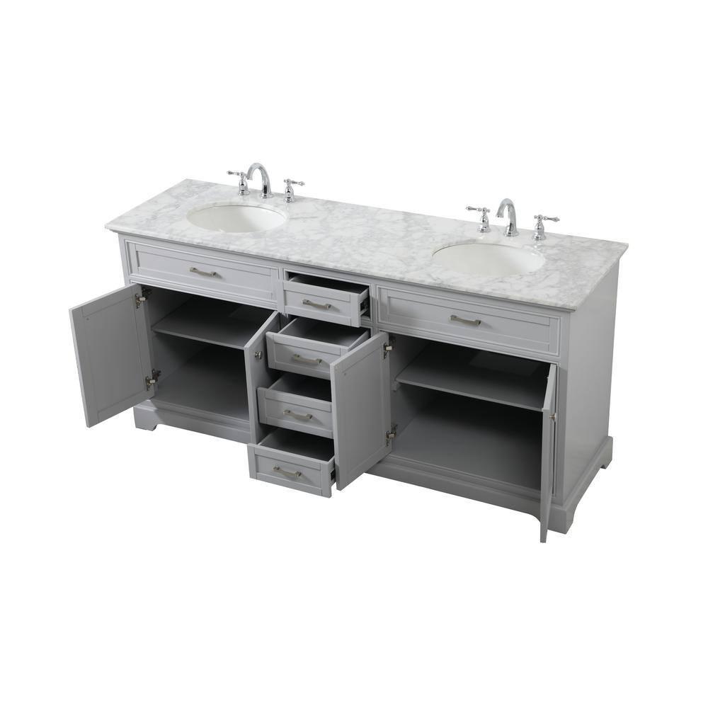 Elegant Decor Americana 72" Metal MDF Marble Double Bathroom Vanity in Gray