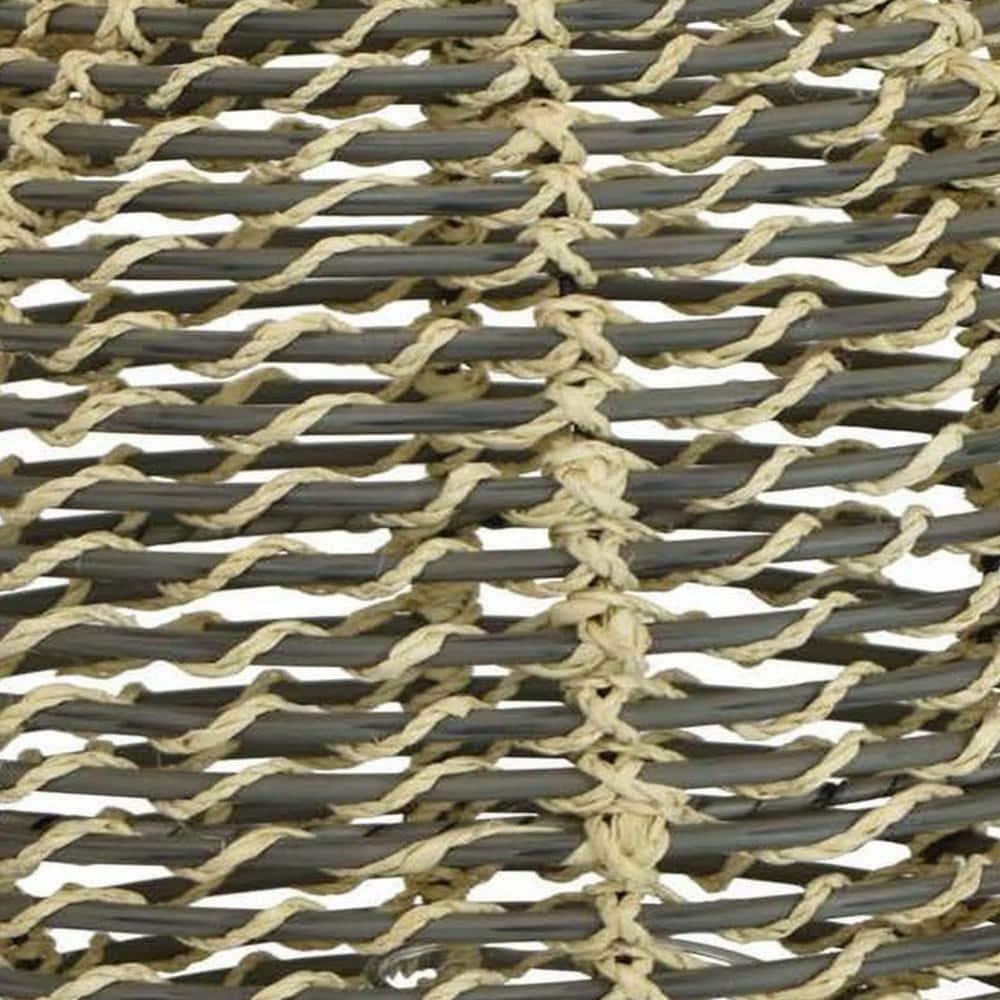 Hani 17 Inch Tabletop Decor Lantern, Beige Woven Fiber, Oval Shape, Gray