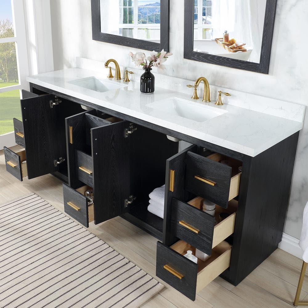 Altair Gazsi Wood Vanity with Composite Stone Top, 84" Black Oak, No Mirror