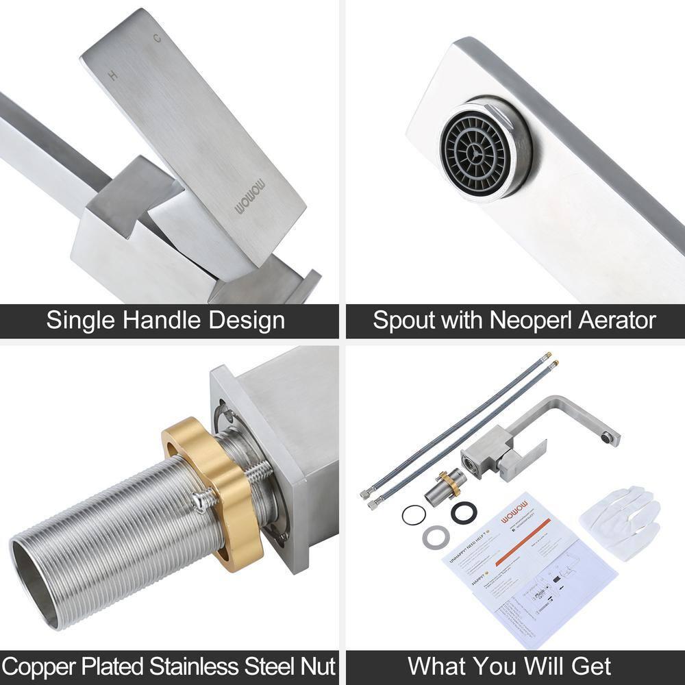 Single Handle Deck Mount Stainless Steel Bar Faucet with Hot & Cold Dual Modes in Brushed Nickel Finish