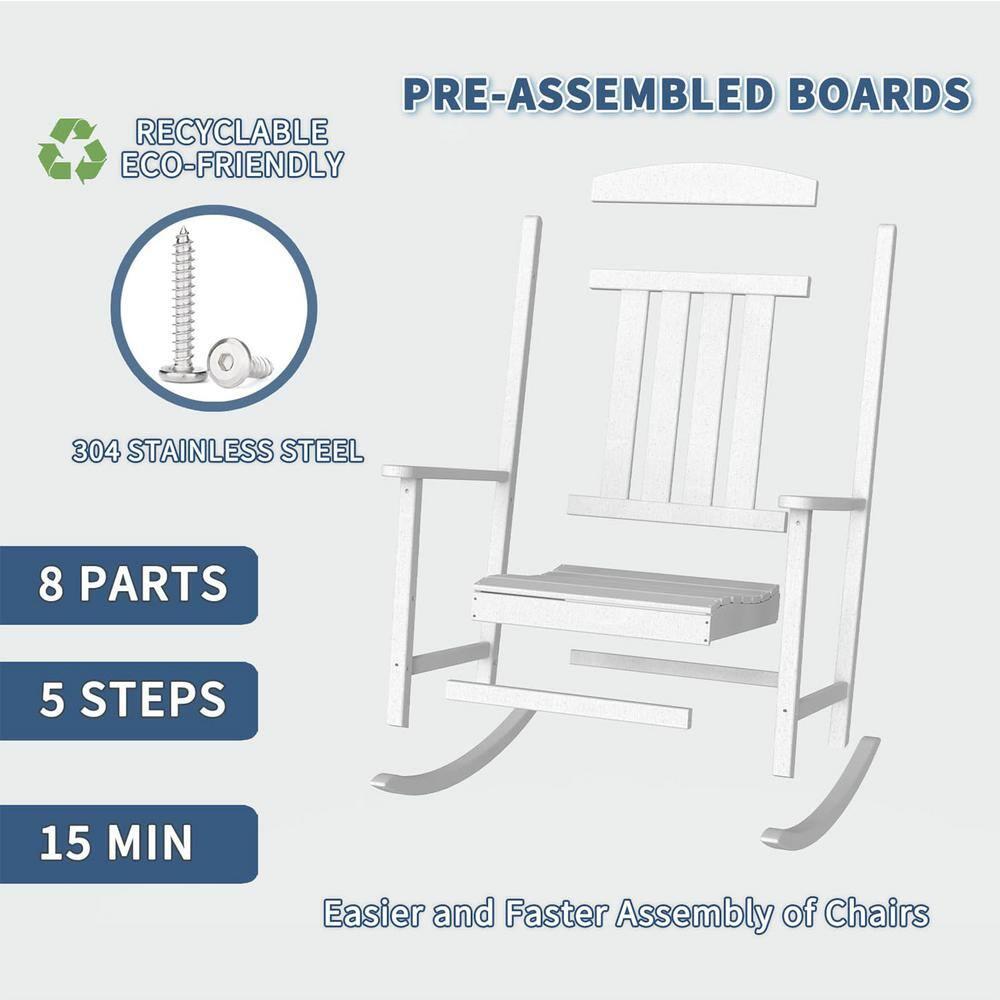KINGYES Outdoor Rocking Chair Set of 2, High Density Polyethylene Patio Rocking Chairs, White