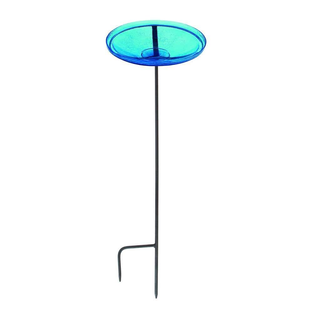 Winston Porter Crackle Glass Birdbath Bowl with Stake, 14-in