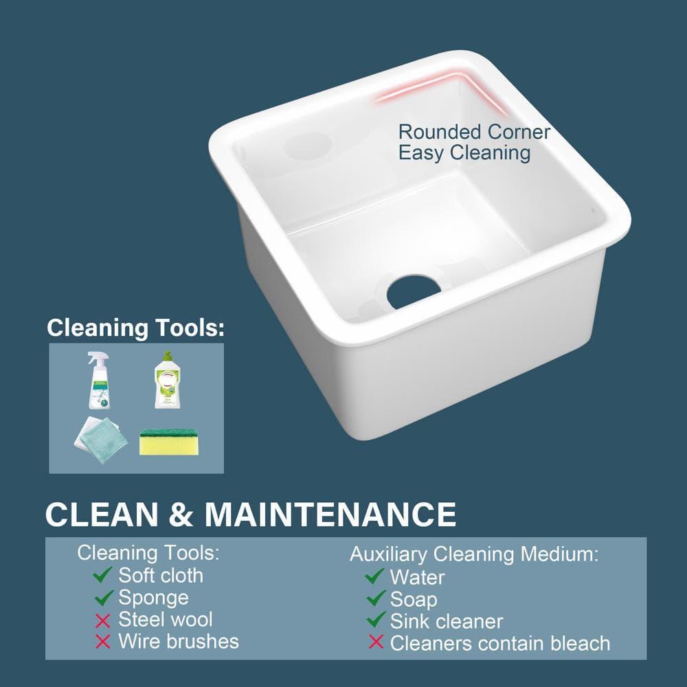 18" L x 18" W Single Bowl Fireclay Kitchen Sinks White with Bottom Grids and Basket Strainer