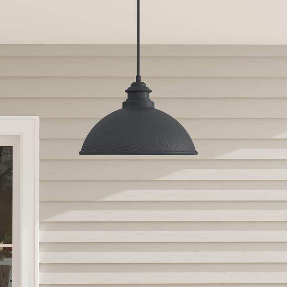 Progress Lighting Englewood 1-Light Hanging Lantern Pendant, Antique Bronze, Metallic Copper Coated Shade, Damp Rated