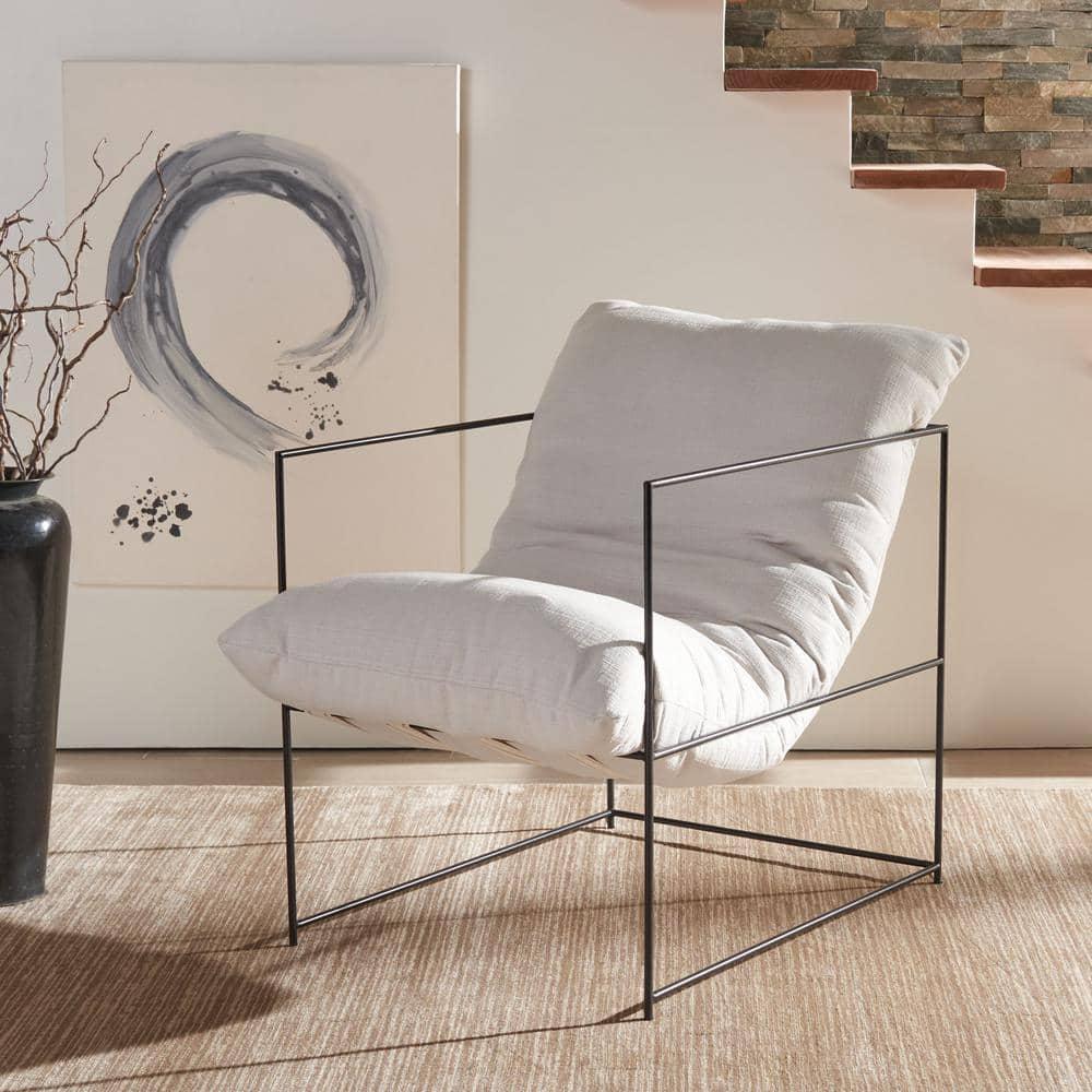 Portland Pillow Top Accent Chair - ACH4511 - Ivory/Black - Safavieh