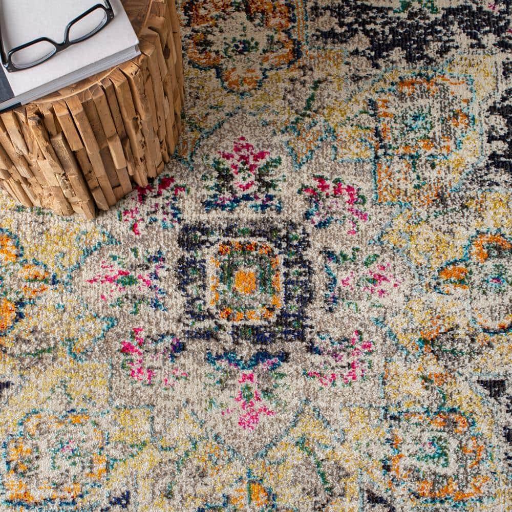 SAFAVIEH Madison Dalia Vintage Traditional Area Rug, Black/Gold, 10' x 14'