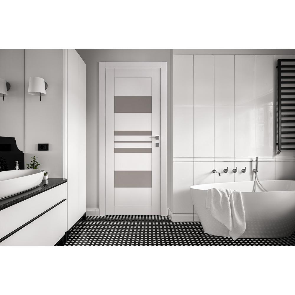 Romi 32 in. Snow White Composite Wood 5 Lite Frosted Glass Prehung Door