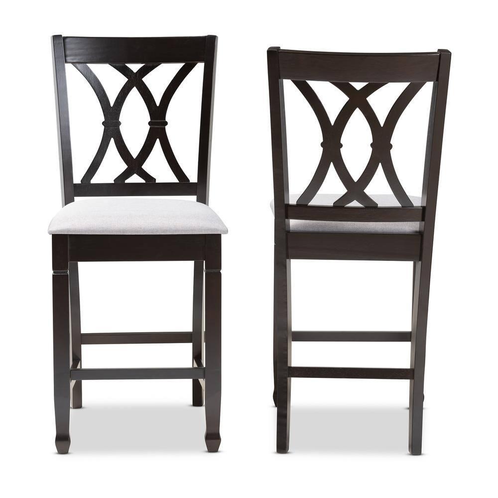 Set of 2 Reneau Finished Wood Counter Height Barstools - Baxton Studio: Upholstered, Rubberwood Frame