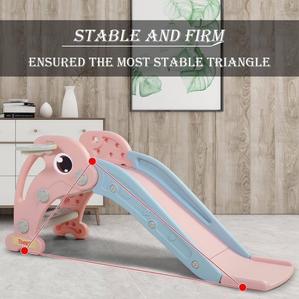 Nyeekoy 3 in 1 Foldable Toddler Large Slide w/ Climbing Ladder, Basketball Hoop, Indoor Outdoor Freestanding Playground for Kids