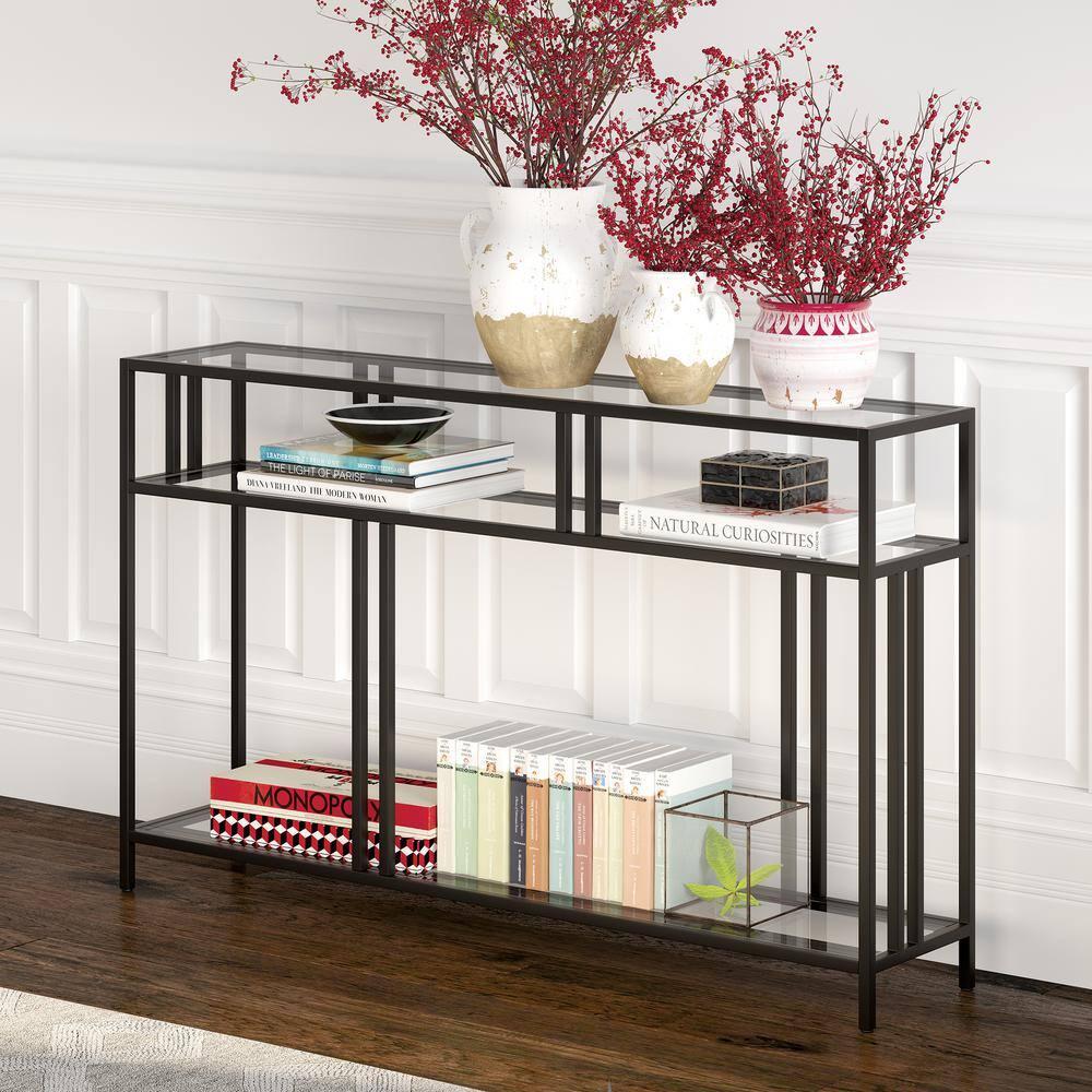 Henn&Hart 48" Blackened Bronze Metal/Glass Console Table