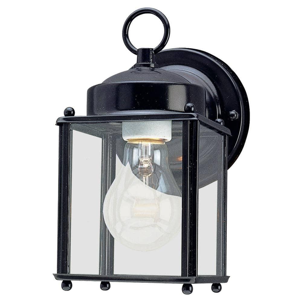 8592-12 New Castle One-Light Outdoor Wall Lantern with Clear Glass Panels, Black Finish