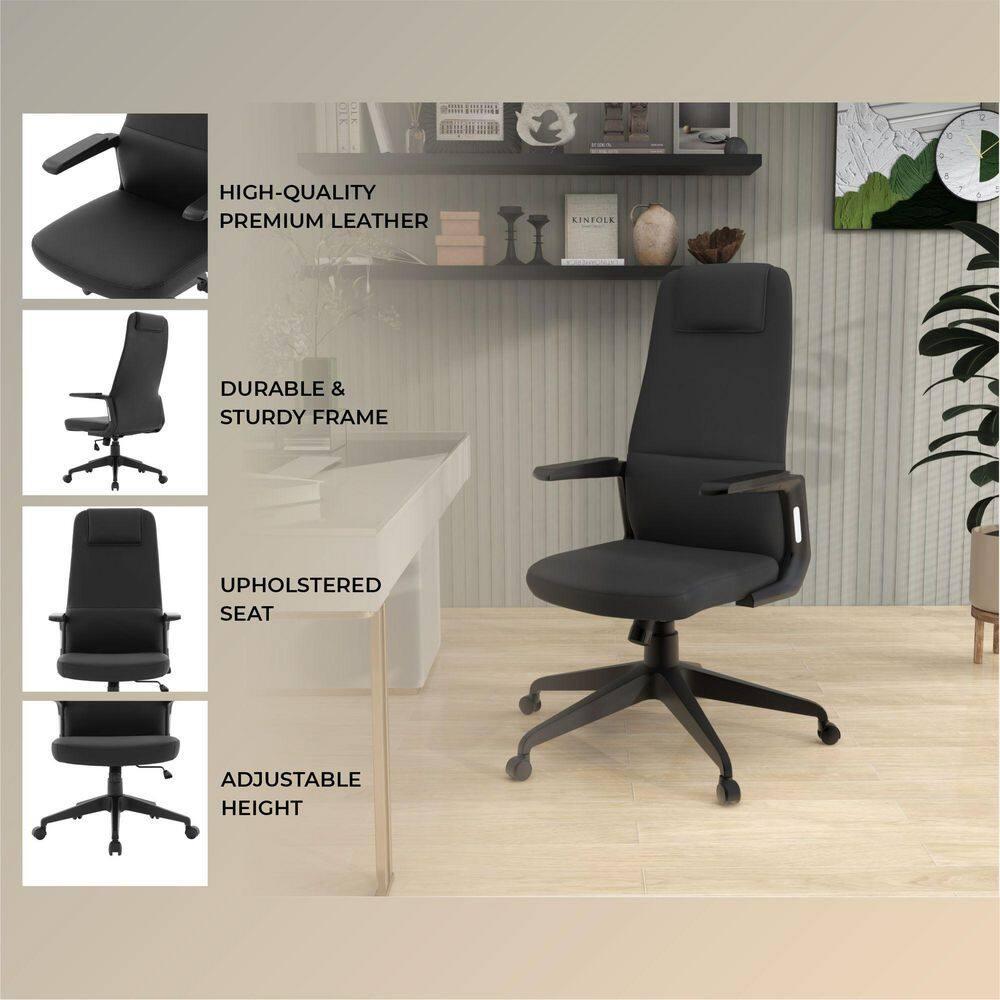 Inbox Zero Mylaya Leather/Polyester Office & Conference Chair – Adjustable, Tilt-Controlled Executive Ergonomic Seating with Swivel for Home Office, Conference Room